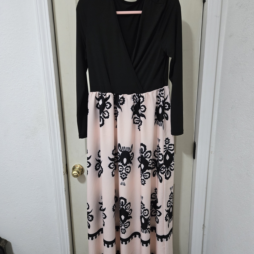 Bespoke Black and Pink Patterned Maxi Dress